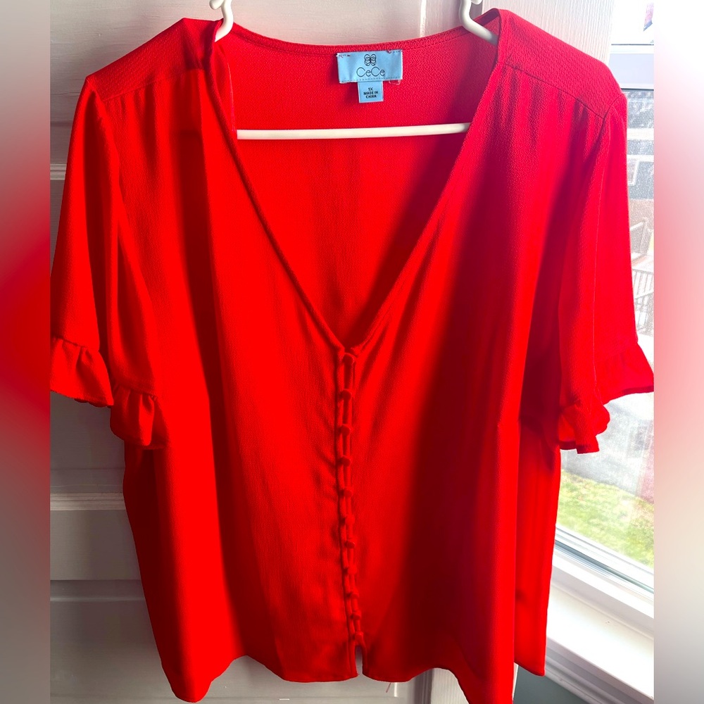 Cece Red button down blouse